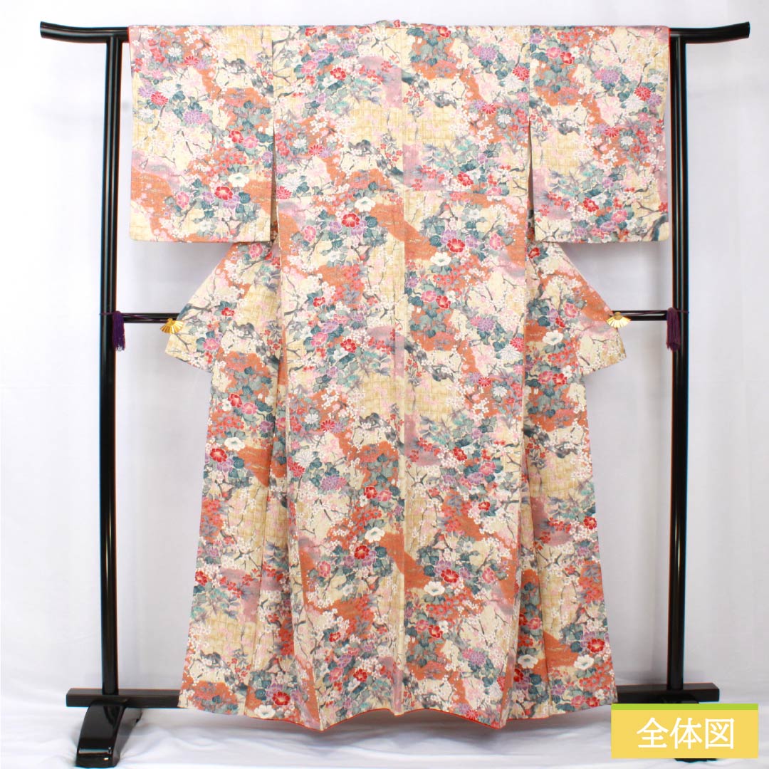 Komon, pure silk, length 159cm, sleeve length 62.5cm, lined, Kyo-Yuzen, classic pattern, S rank, gradation style, 1115005382399