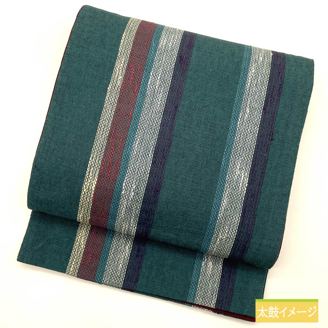(Kyoto Fukuro Obi) Nagoya Obi Deep Indigo (Fukakiaiiro) Kyoto Fukuro Obi Striped Length 348cm Pure Silk S Rank Full Length Casual Green 1124006972319 Open Style
