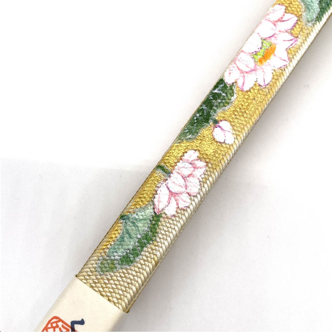 (New old stock) Silk obi-jime (sash fastener) - Straw color - Lotus - Hand-painted by Nakamura Katsuun - Length 165cm, Width 1.5cm - Semi-formal - S rank - Yellow 1135000182323