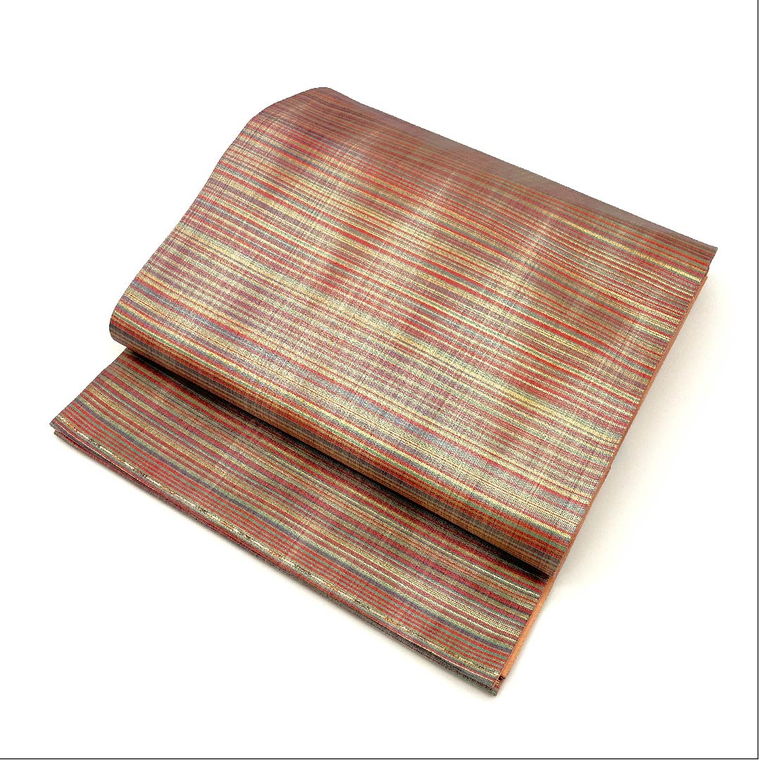 袋帯 引箔 縞 帯丈430cm 正絹 Aランク 六通 セミフォーマル グラデーション系 1123002973399