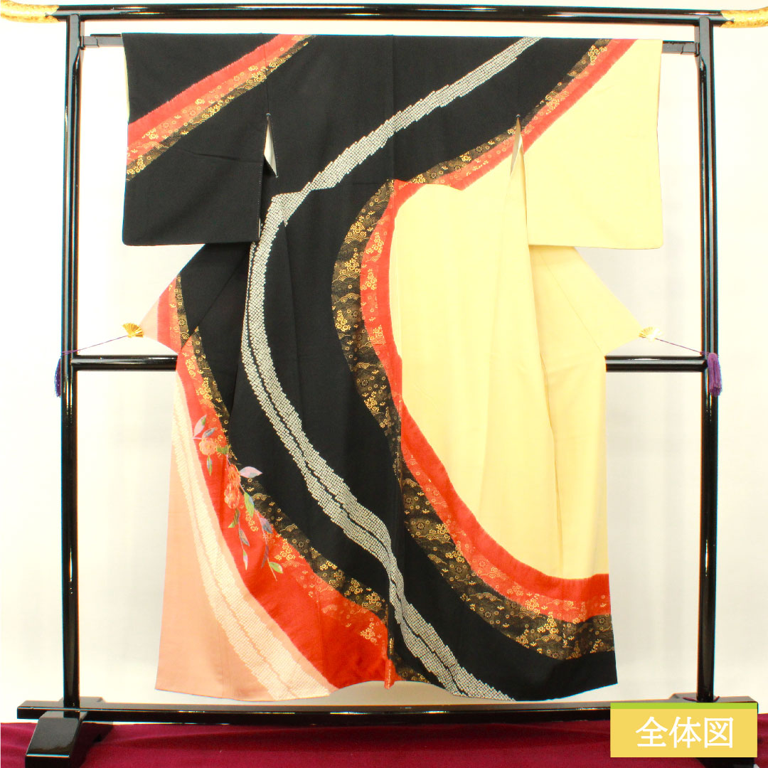 Homongi, pure silk, lined, length 153cm, sleeve length 62.5cm, partially dyed, auspicious motif, A-rank, gradation style, 1112003653299