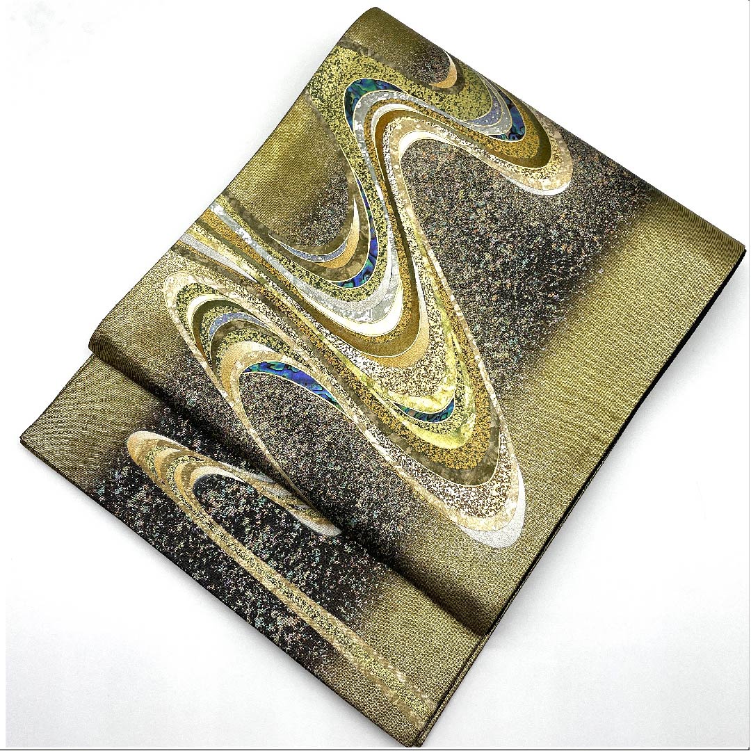 Fukuro Obi Gold Flowing Water Raden Artist Takashi Fujimoto Length 432cm Pure Silk S Rank Pointed Pattern Formal Gold 1123008102321