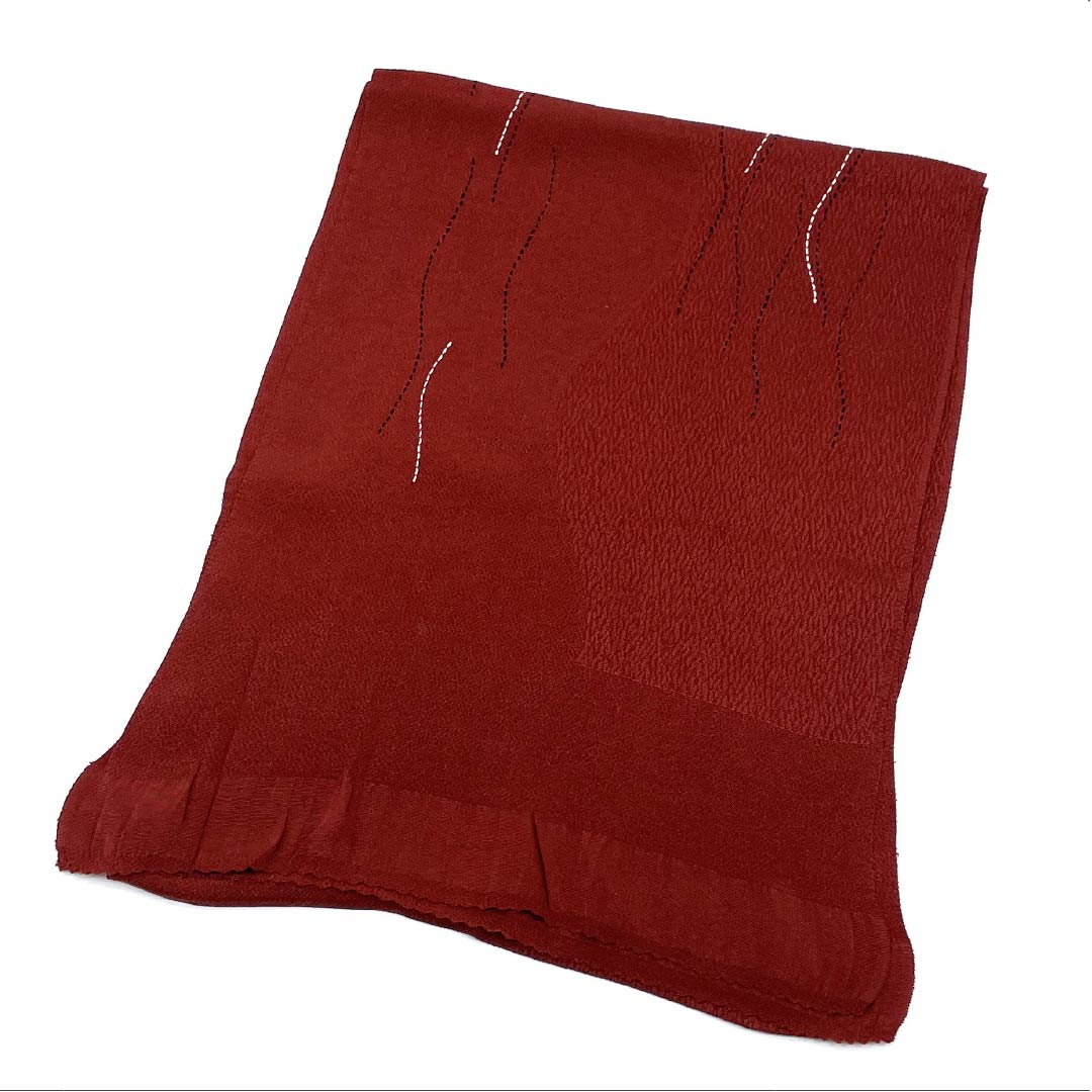 帯揚げ 正絹 Sランク カジュアル 赤銅色(しゃくどういろ) ちりめん よろけ縞 長さ約168cm 幅約29cm 赤系 1136004732912