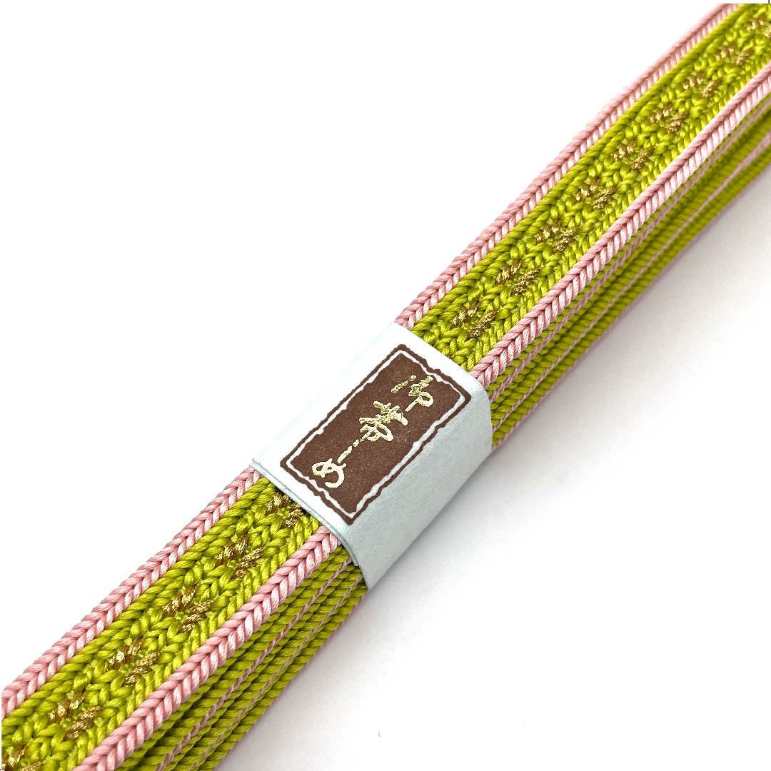 (新古品) 帯締め 正絹 四分紐 鶸色(ひわいろ) 極彩色三分金銀糸使用 新古品 長さ約159cm 幅約1.7cm セミフォーマル Sランク 緑系 1135002722319