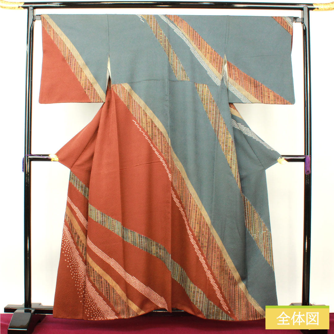 Homongi, pure silk, lined, length 159.5cm, sleeve length 67.5cm, nando-nezuiro (nandonezuiro), dark brown, Kyo-yuzen, abstract pattern, A rank, gradation style, 1112004533399