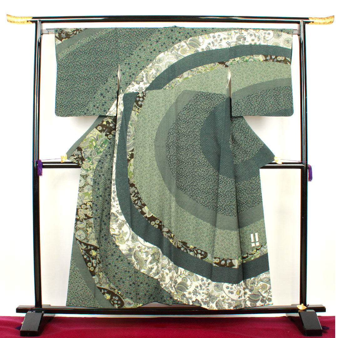 訪問着 袷 身丈152.5cm 裄丈66cm 岩見和子 林信二 型染 正絹 Sランク グラデ 1112001982299