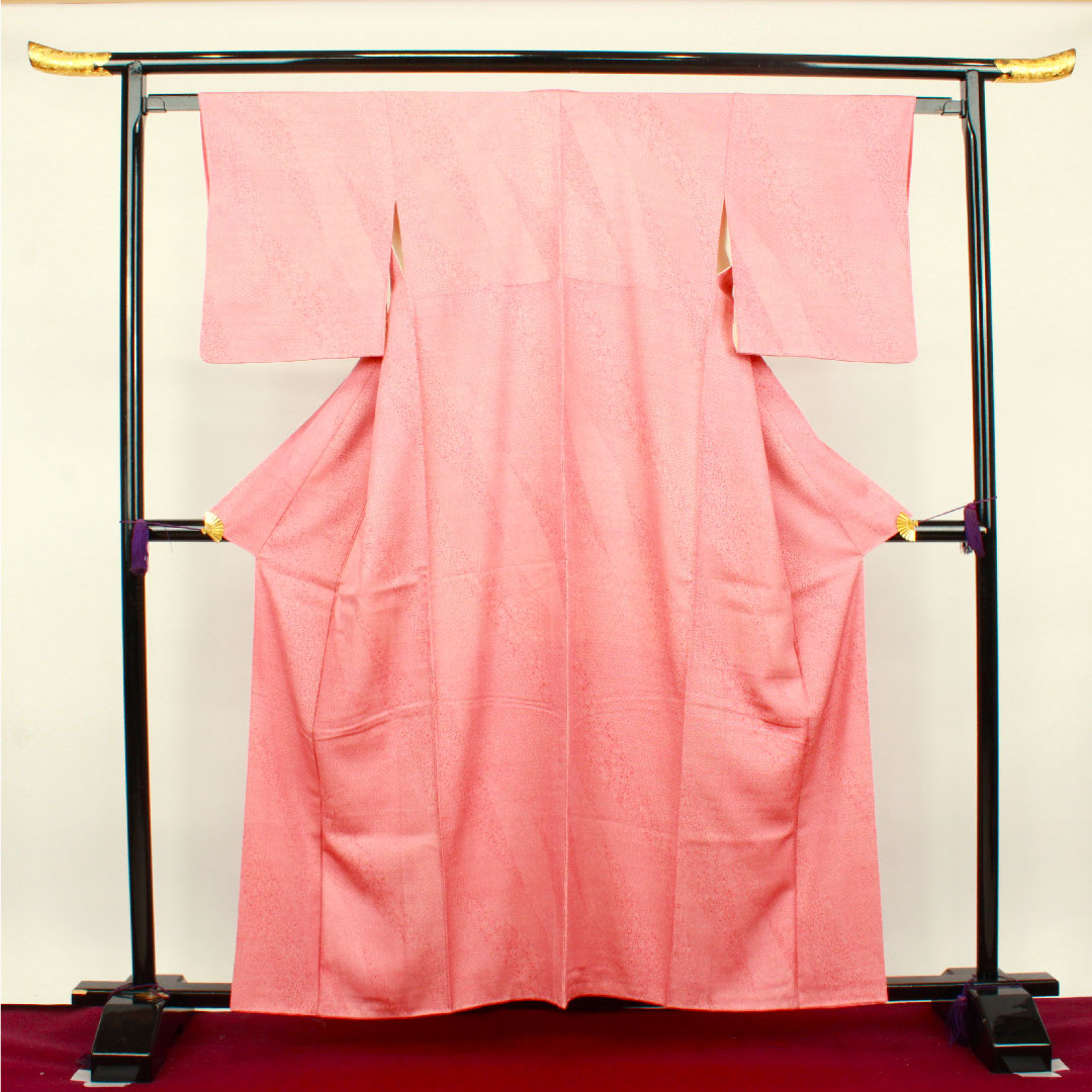 小紋 身丈156cm 裄丈61cm 袷 紅色 江戸小紋 浜ちりめん 正絹 Sランク 赤系 1115002972312