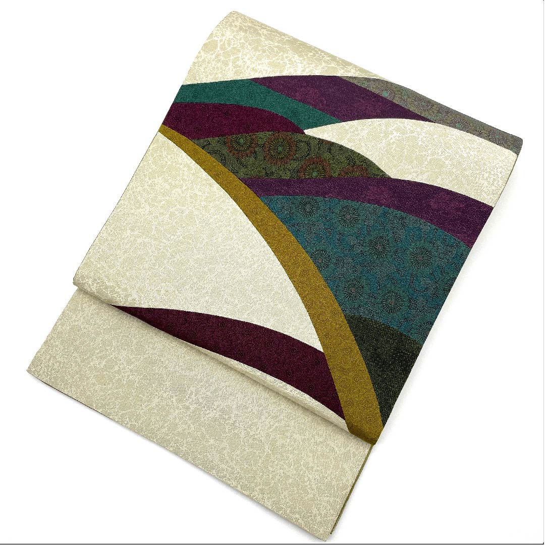 袋帯 卯の花色(うのはないろ) 人間国宝 中村勇二郎 伊勢型 切嵌 帯丈450cm 正絹 Aランク 六通 セミフォーマル クリーム系 1123006903315