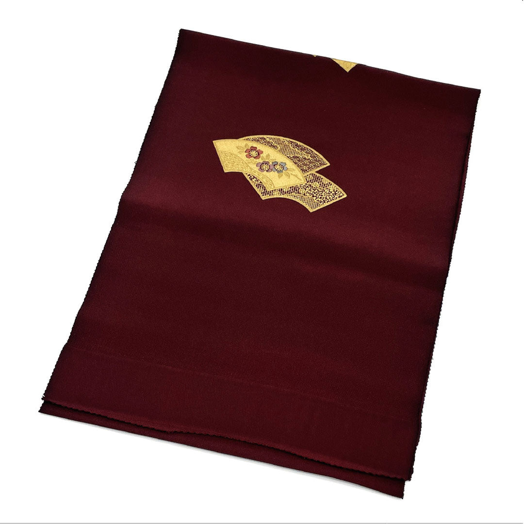 帯揚げ 正絹 Sランク セミフォーマル 桑の実色(くわのみいろ) 扇 古典柄 長さ約170cm 幅約31cm 茶系 1136001662914