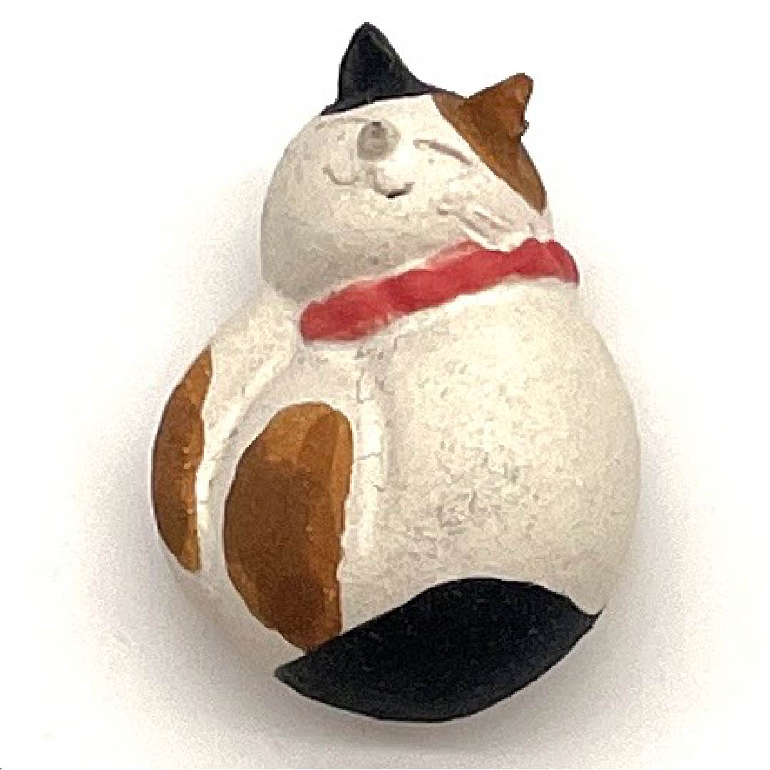 (New old stock) Obi fastener, ceramic, casual, off-white, Shigaraki ware, cat, calico cat, length approx. 2.5cm, width approx. 3.5cm, S rank, white, 1137000022911