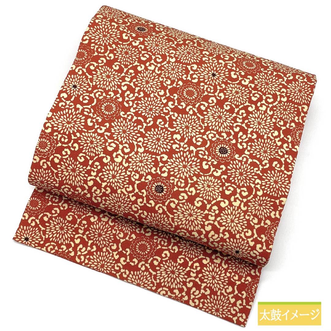 名古屋帯 赤蘇芳色(あかすおういろ) 型染 花唐草 帯丈348cm 正絹 Sランク 全通 カジュアル 茶系 1124007742314 名古屋仕立て