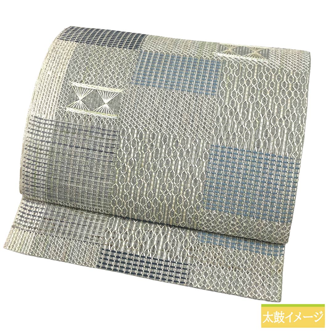 名古屋帯 正絹 Aランク 開き仕立て 夏帯 幾何学模様 変わり市松 帯丈356cm 全通 カジュアル グラデーション系 1124013023399