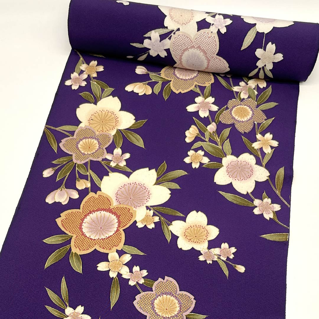 リサイクル着物】反物 小紋 正絹 茄子紺色（なすこんいろ） 丹後