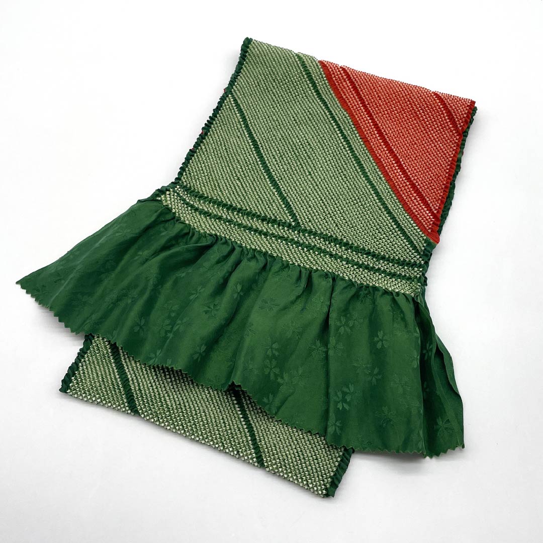 (Like new) S-Rank Silk Obijime and Obiage Set, Saitatsumairo (Saitatsumairo) Color, Length: Approx. 156cm, Width: Approx. 1.2cm, Green, for Furisode Kimono (Long-Sleeved Kimono). Product Code: 1141000082319