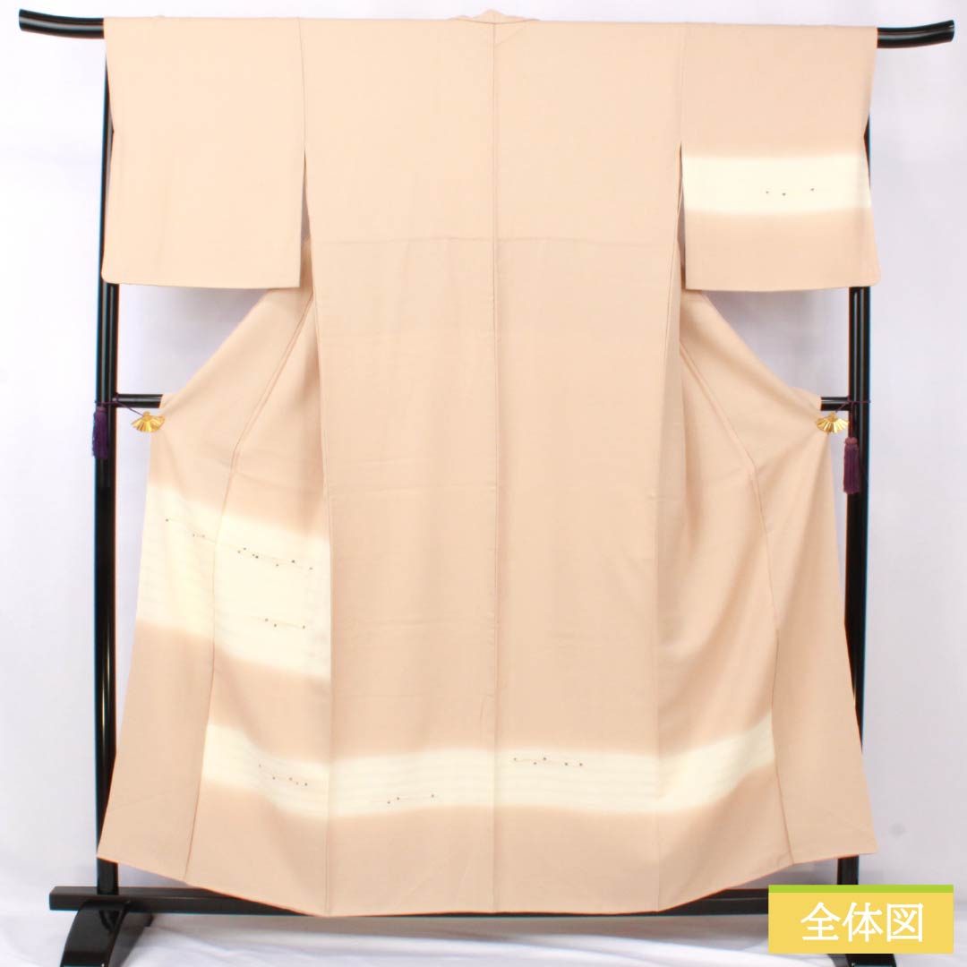 訪問着 正絹 Sランク 袷 身丈157cm 裄丈68cm 薄肉色(うすにくいろ) ボカシ染 付下げ 抽象模様 はれやか加工 橙系 1112007192326