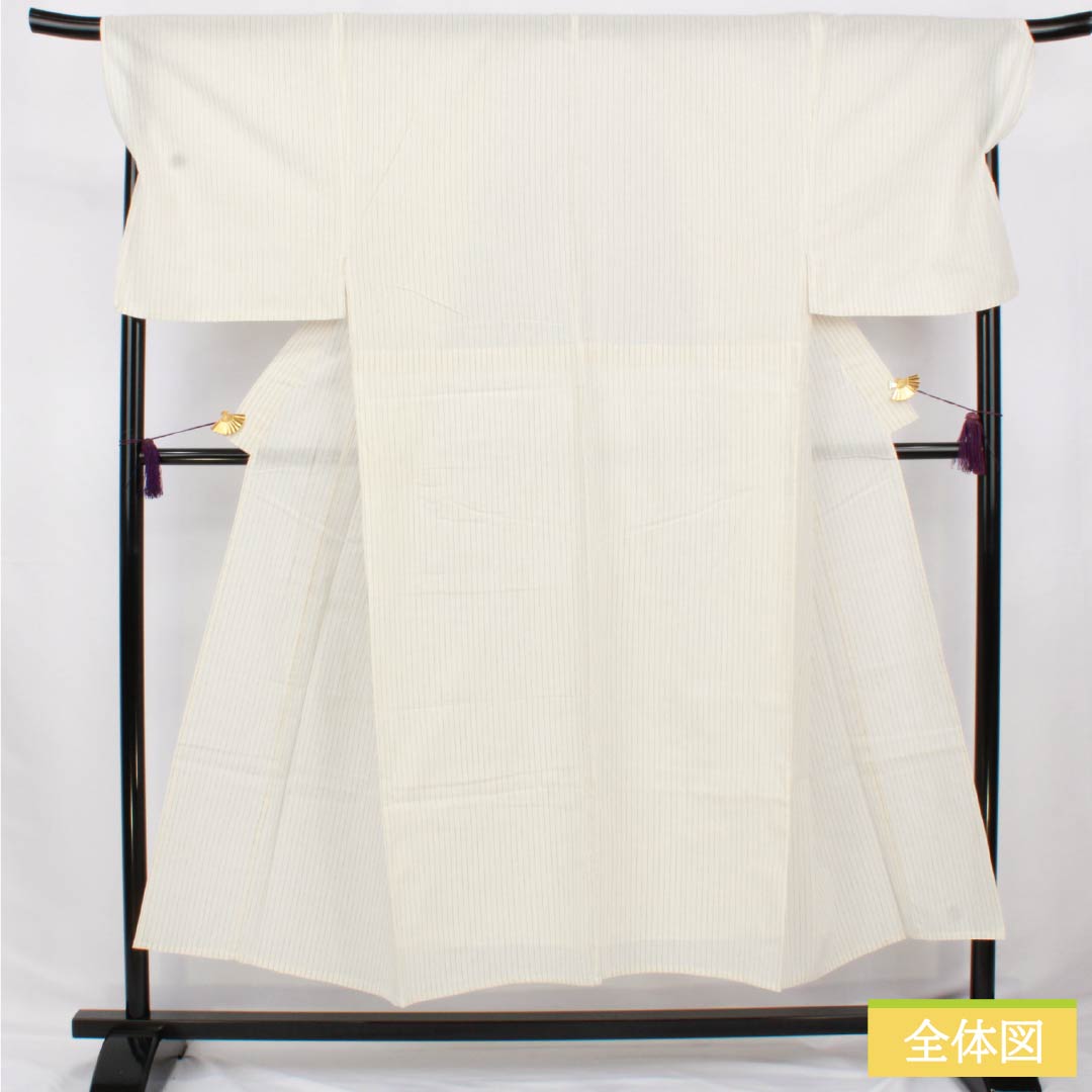 男性用浴衣 木綿 身丈149.5cm 裄丈73.5cm 白土色(しらつちいろ) 縞 Sランク 単衣 白系 1138000062411