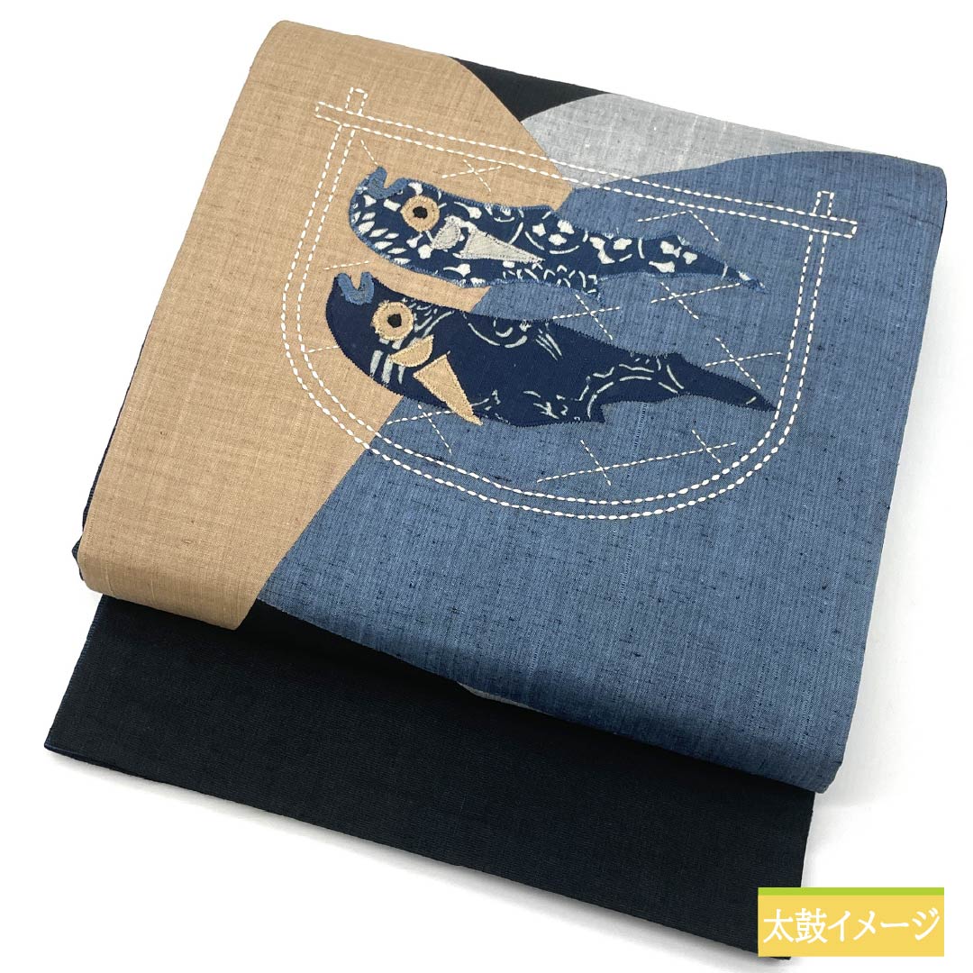 名古屋帯 パッチワーク 切嵌め 帯丈362cm 正絹 Sランク ポイント柄 カジュアル 黒系 1124006692310 開き仕立て