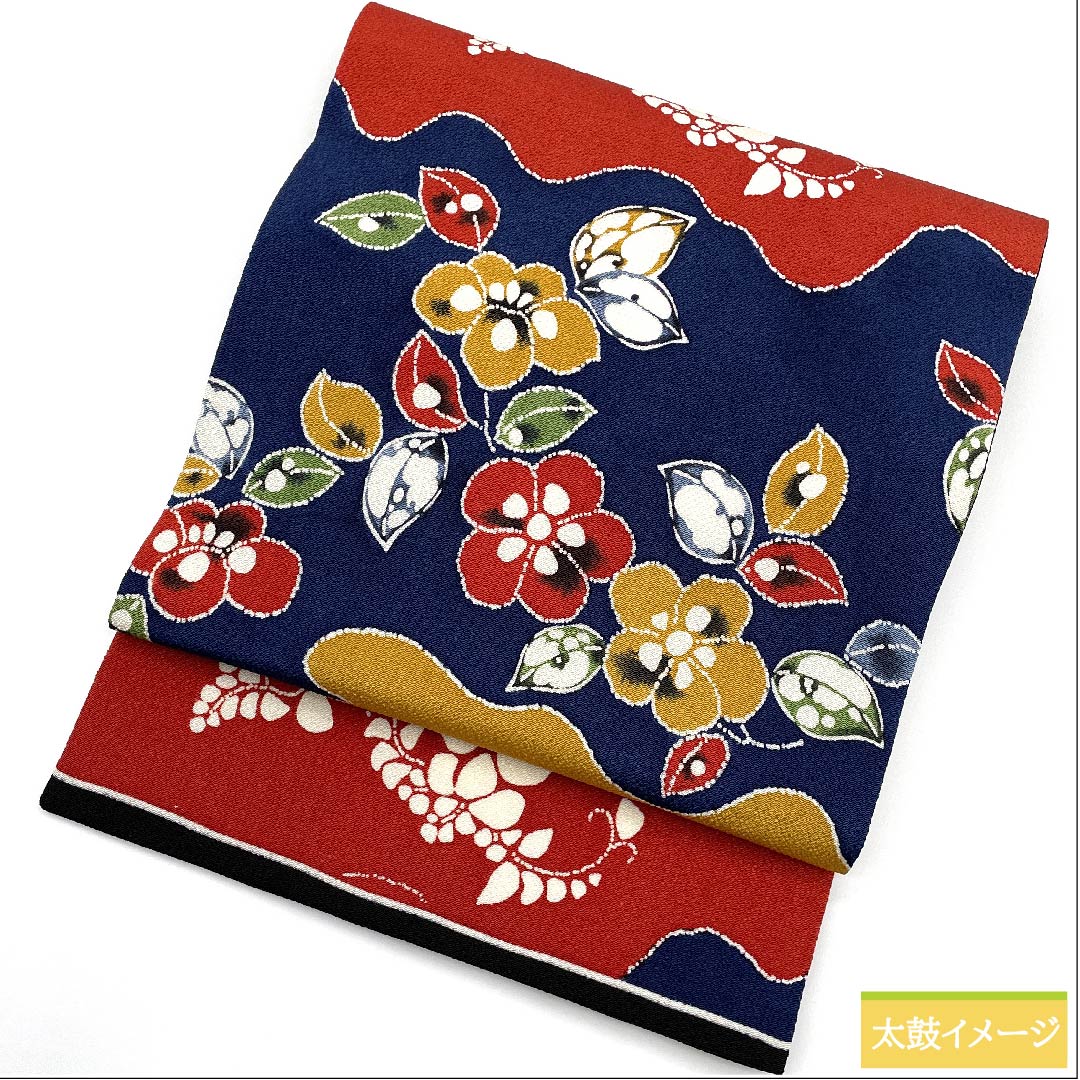 名古屋帯 鉄葡萄色 型染 辻ヶ花 帯丈371.5cm 正絹 Aランク 全通 カジュアル 紺系 1124005403318 名古屋仕立て