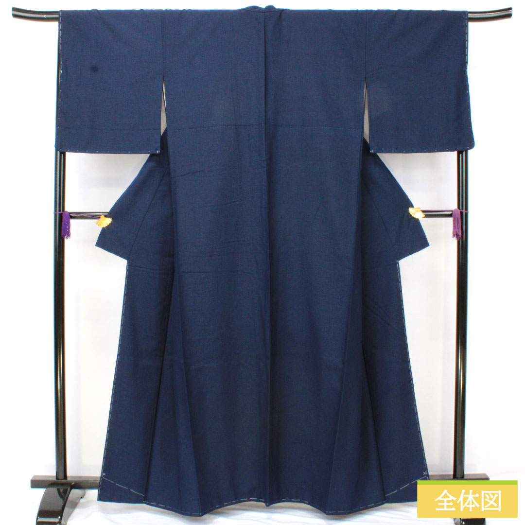 色無地 正絹 身丈161cm 裄丈68cm 紺鉄色(こんてついろ) 紬地 素無地 しつけ糸付き 袷 Aランク 紺系 1114002063418