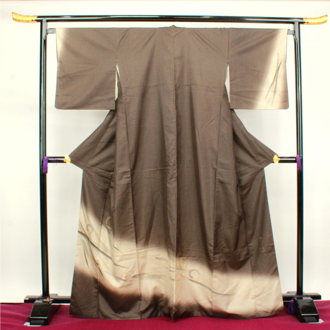 訪問着 袷 身丈167cm 裄丈64cm 消炭色 作家物 円相 正絹 Aランク 茶系 1112002473514