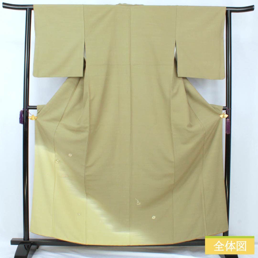 Visiting Kimono, Pure Silk, S Rank, Lined, Length 159.5cm, Sleeve Length 62.5cm, Negishi Color (Negishi-iro), Tsukesage, Fukiyose Pattern, Green Embroidery, Product Number: 1112007092319