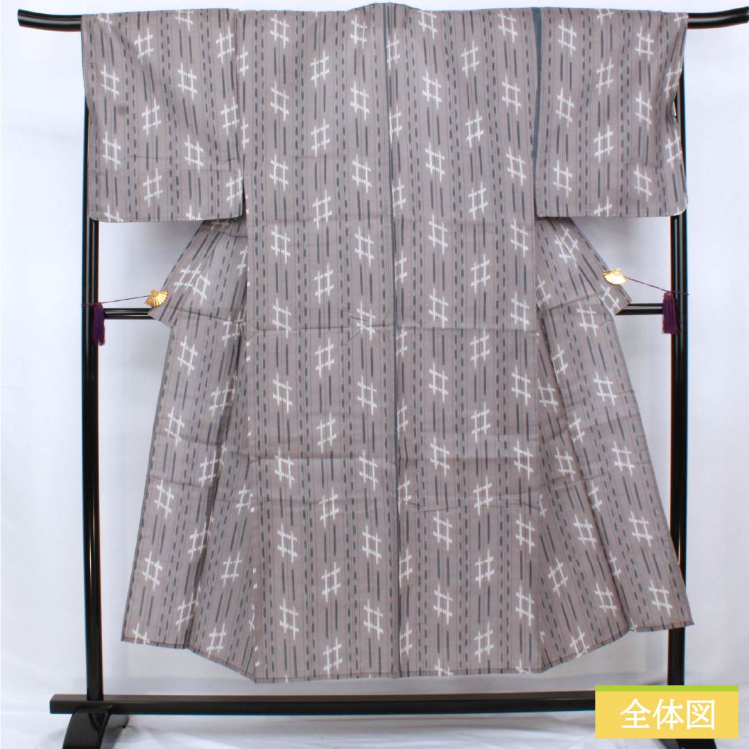 男性用浴衣 木綿 身丈147.5cm 裄丈71cm 鼠志野色(ねずみしのいろ) 絣調 Sランク 単衣 グレー系 1138000032422