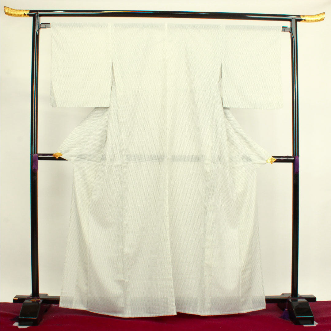 夏物 ポリエステル 小紋 身丈166cm 裄丈66cm 幾何学模様 洗える着物 紗 Aランク 白系 1132000763511