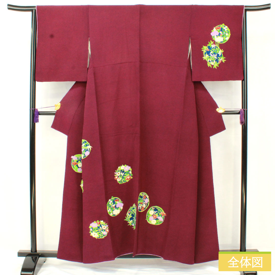Homongi, pure silk, lined, length 158.5cm, sleeve length 64.5cm, light purple, Kyoto Yuzen, chrysanthemum, iris, crepe, A rank, purple, 1112005173320