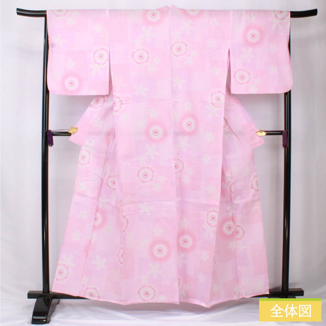 浴衣 木綿 身丈159cm 裄丈65.5cm Bランク 単衣 ピンク系 唐棣色(にわうめいろ) 八重桜 1118006074313