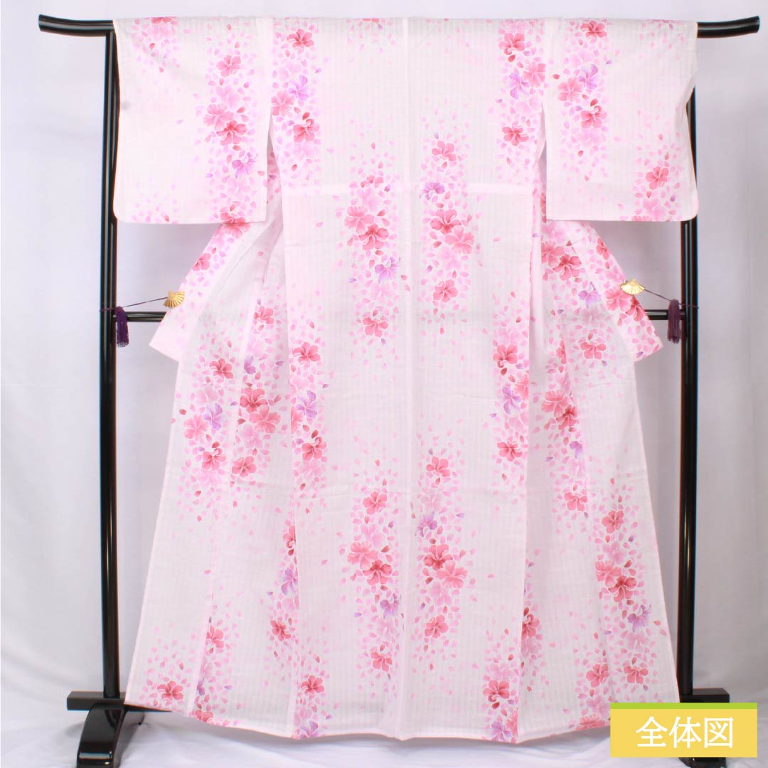 浴衣 木綿 身丈164cm 裄丈66cm Aランク 単衣 ピンク系 桜色(さくらいろ) 洋花 ラメ 1118006213413