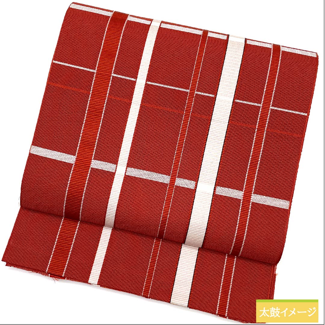 名古屋帯 濃紅葉色 夏帯 紗 格子 帯丈382cm 正絹 Sランク 全通 カジュアル 赤系 1124005552312 開き仕立て