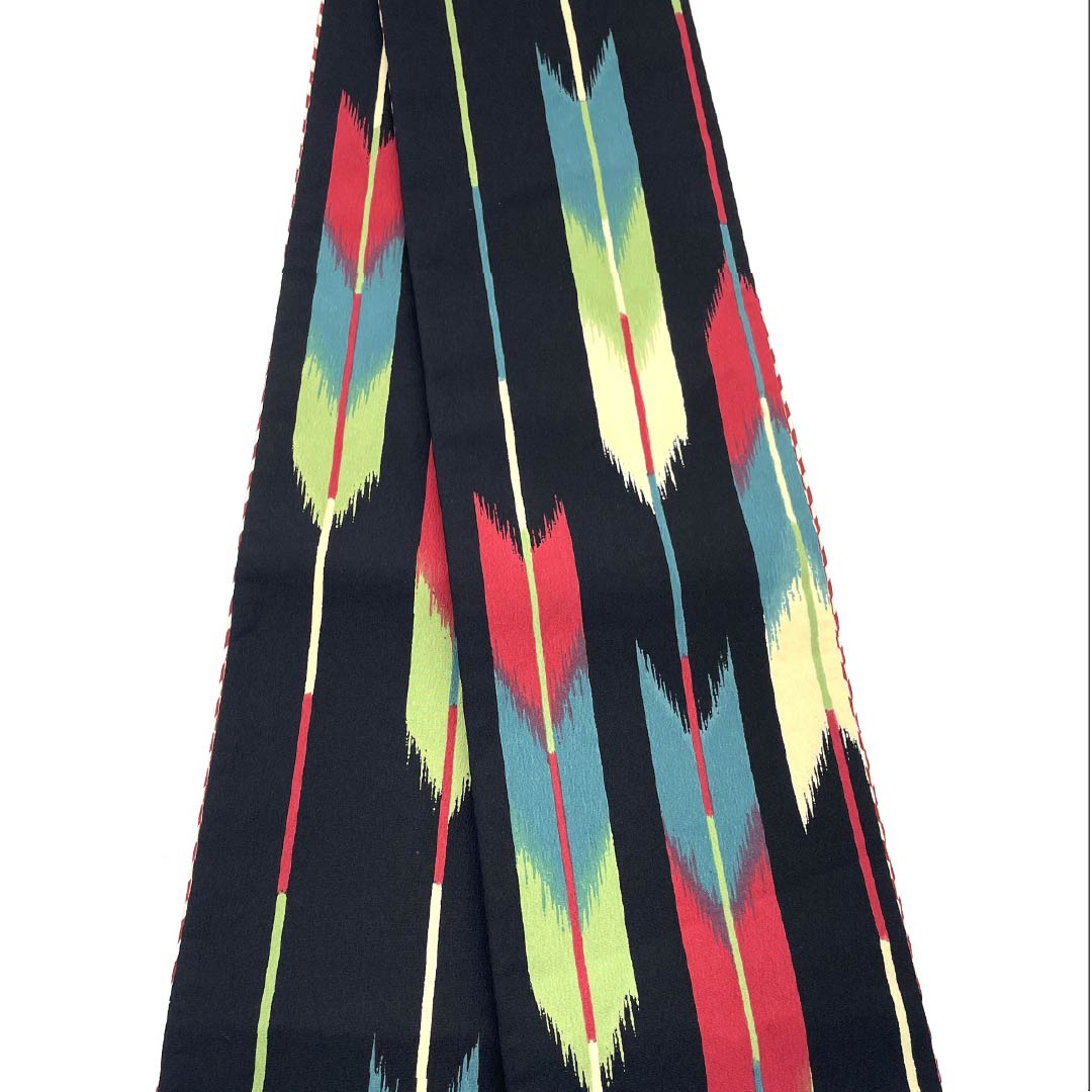 半幅帯 ポリエステル 帯丈392cm 黒色(くろいろ) 矢絣 矢羽根 リバーシブル 古典柄 黒系 Sランク 1125001452310