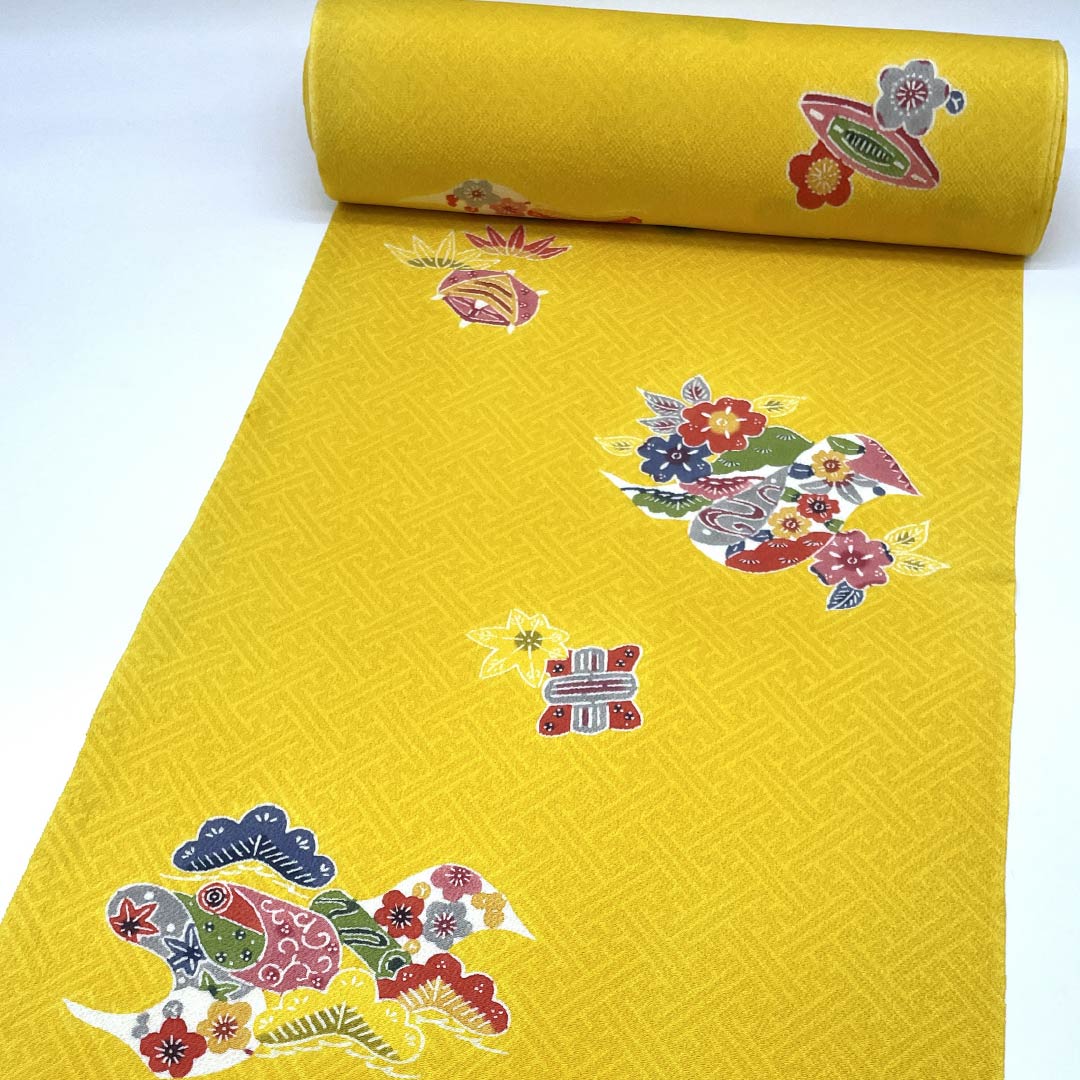 反物 小紋 正絹 濃卵色(こいたまごいろ) 浜ちりめん 栗山吉三郎 京紅型 NEWランク 黄系 1130001211923