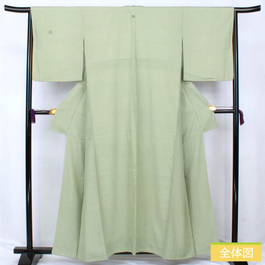 小紋 正絹 Sランク 身丈158cm 裄丈65.5cm 袷 龍泉青瓷釉色(ロンチュエンチンツーユースーいろ) 一つ紋 木瓜 鮫柄 型染 緑系 1115006712319
