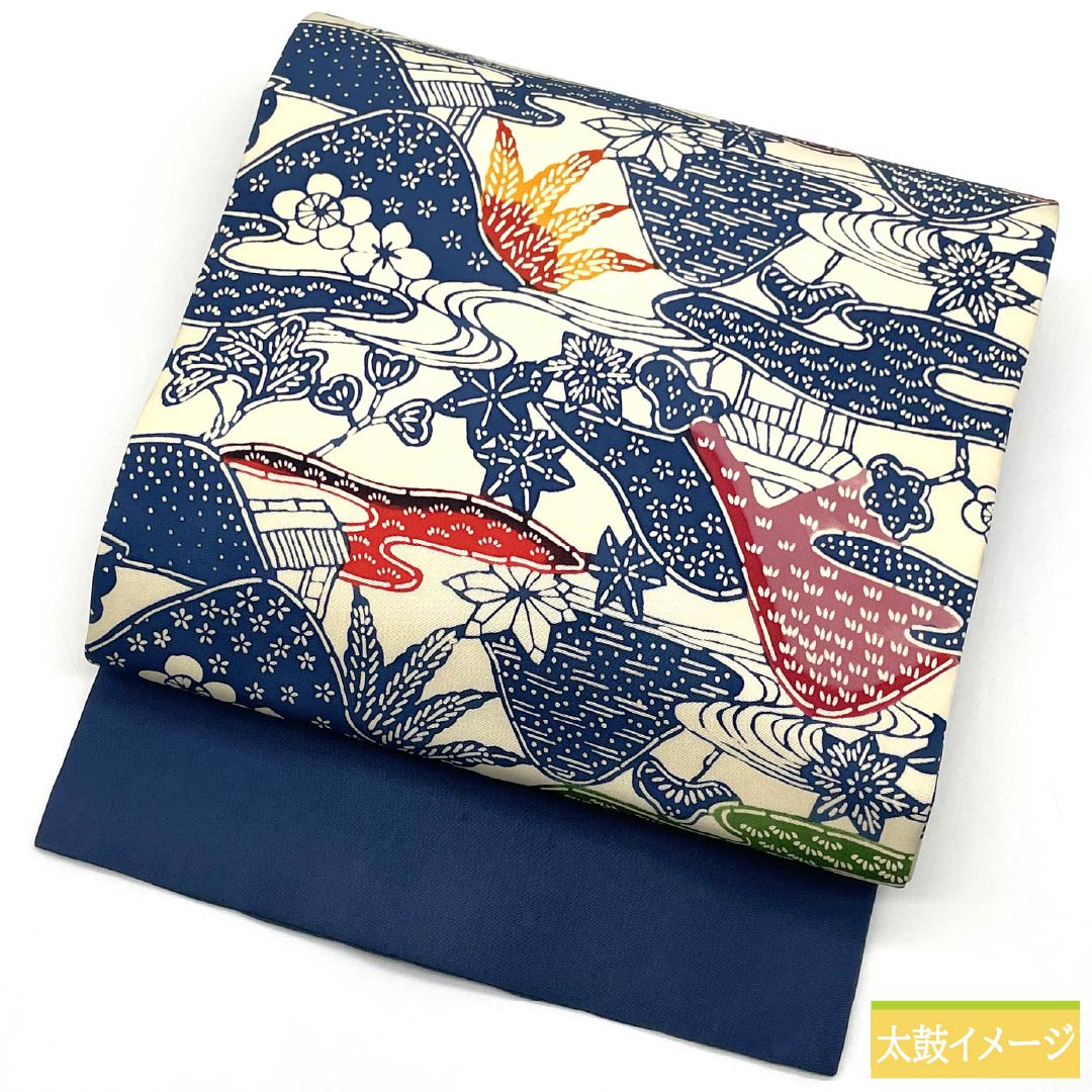 売り尽くしセール‼️新品■正絹鬼ちりめん，レトロモダン花文様染め，全通柄名古屋帯 新品，躾付き□正絹鬼ちりめん，レトロモダン花文様染め，℃-ute全通