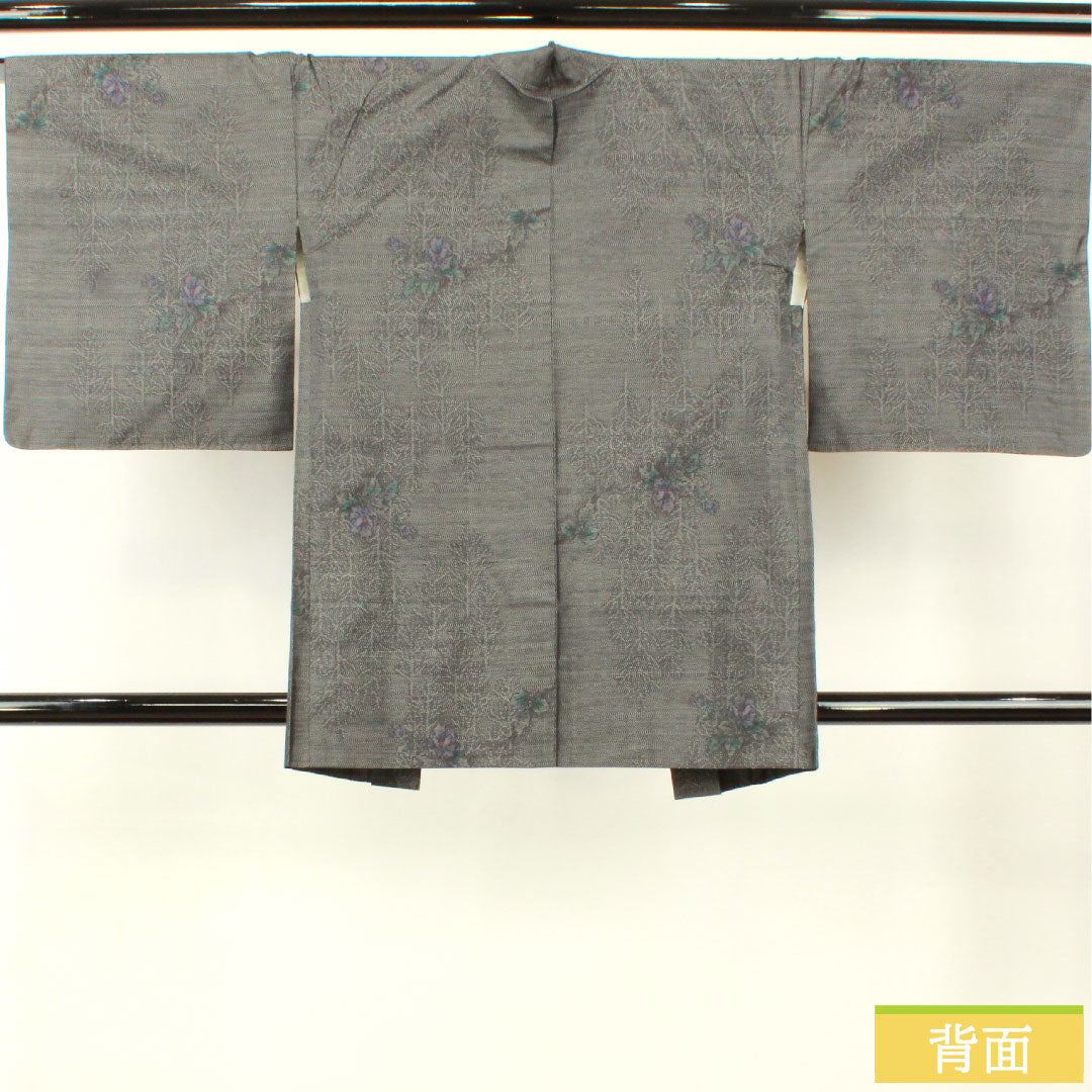 羽織 正絹 身丈84cm 裄丈66cm 大島紬 緯総絣 草花模様 Sランク 袷 黒系 1117001162910
