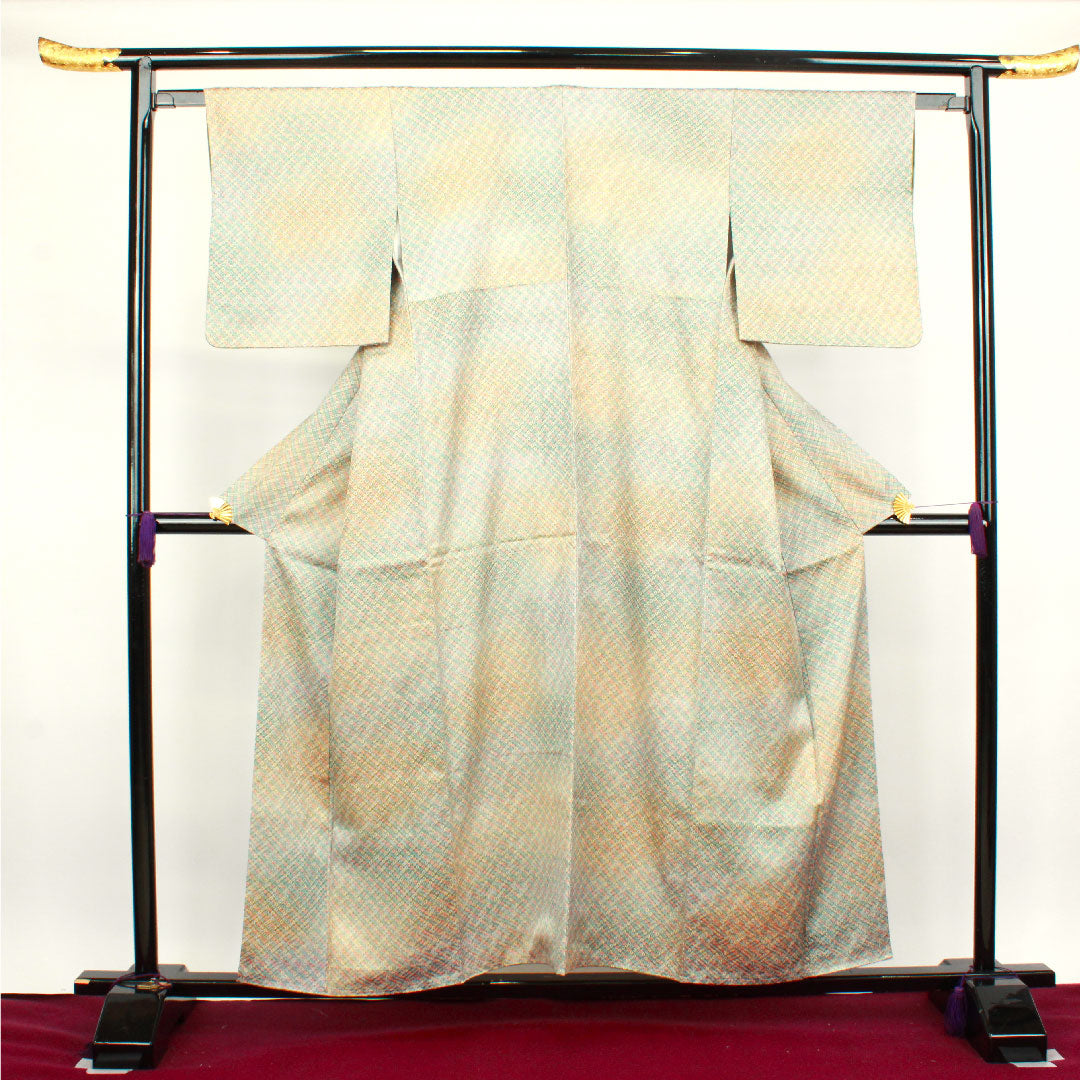 小紋 身丈156cm 裄丈62.5cm 袷 絞り 鹿の子絞り 正絹 Aランク グラデ 1115003103399