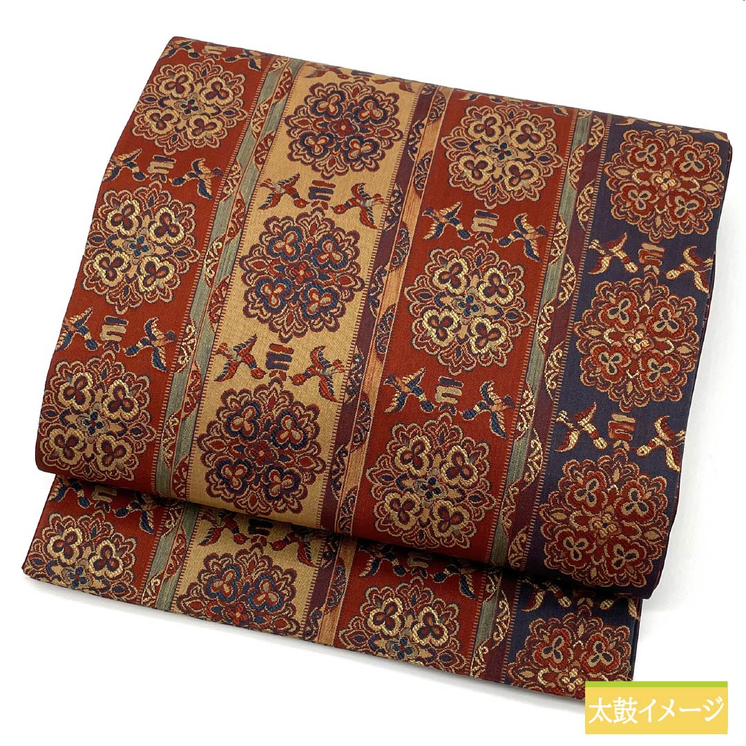 袋帯 正絹 華紋 鳥 帯丈426cm Sランク 全通 カジュアル グラデーション系 1123013232399