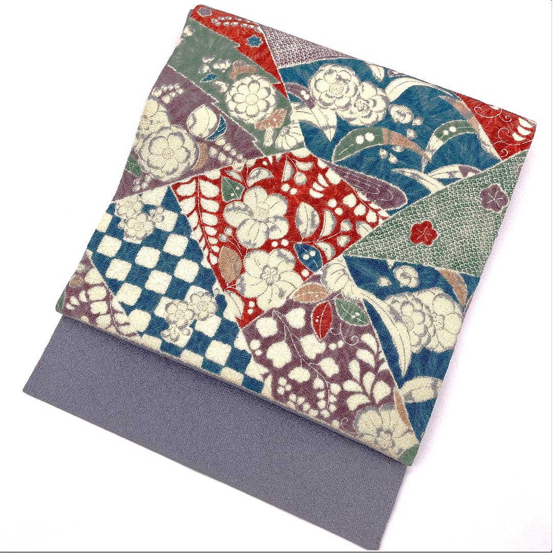 名古屋帯 紫鼠色 ちりめん地 辻ヶ花模様 帯丈381cm 正絹 Bランク ポイント柄 カジュアル 紫系 1124004774320 名古屋仕立て