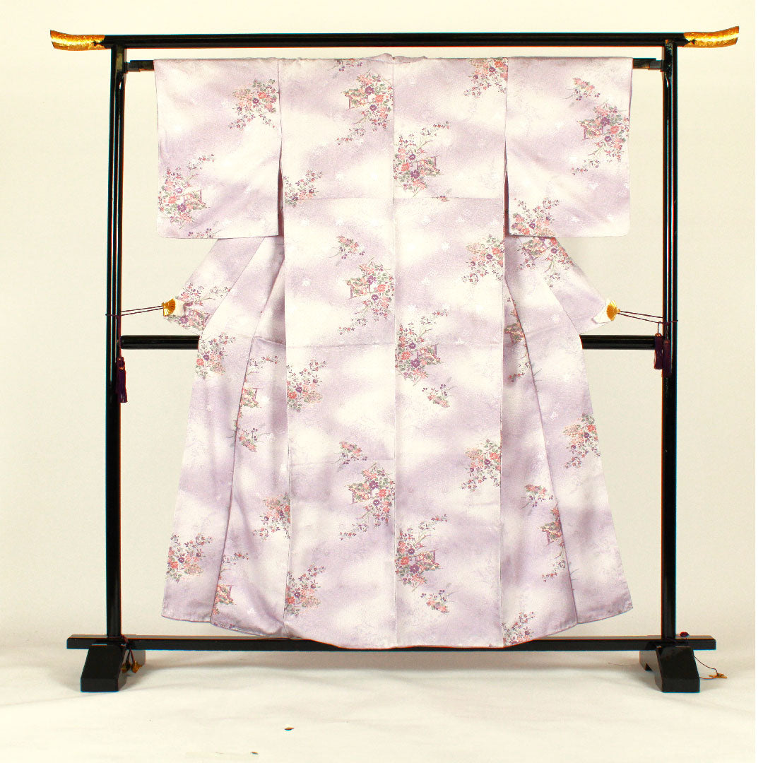 小紋 身丈158cm 裄丈65cm 袷 古典柄 洗える着物 ポリ Aランク 紫系 1115000983320