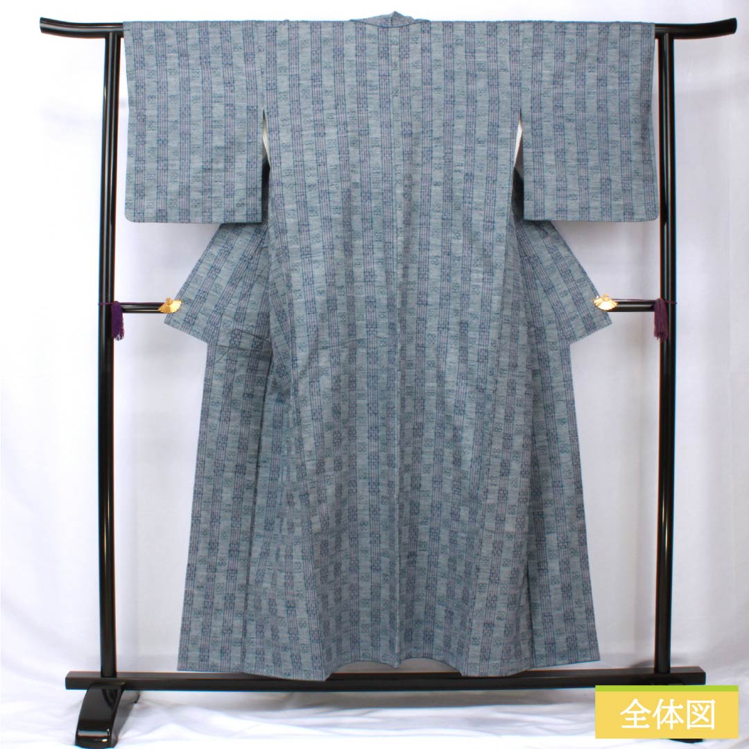 紬 正絹 身丈153cm 裄丈62cm 薄鈍色(うすにびいろ) 花織 Aランク 袷 青系 1116003893217