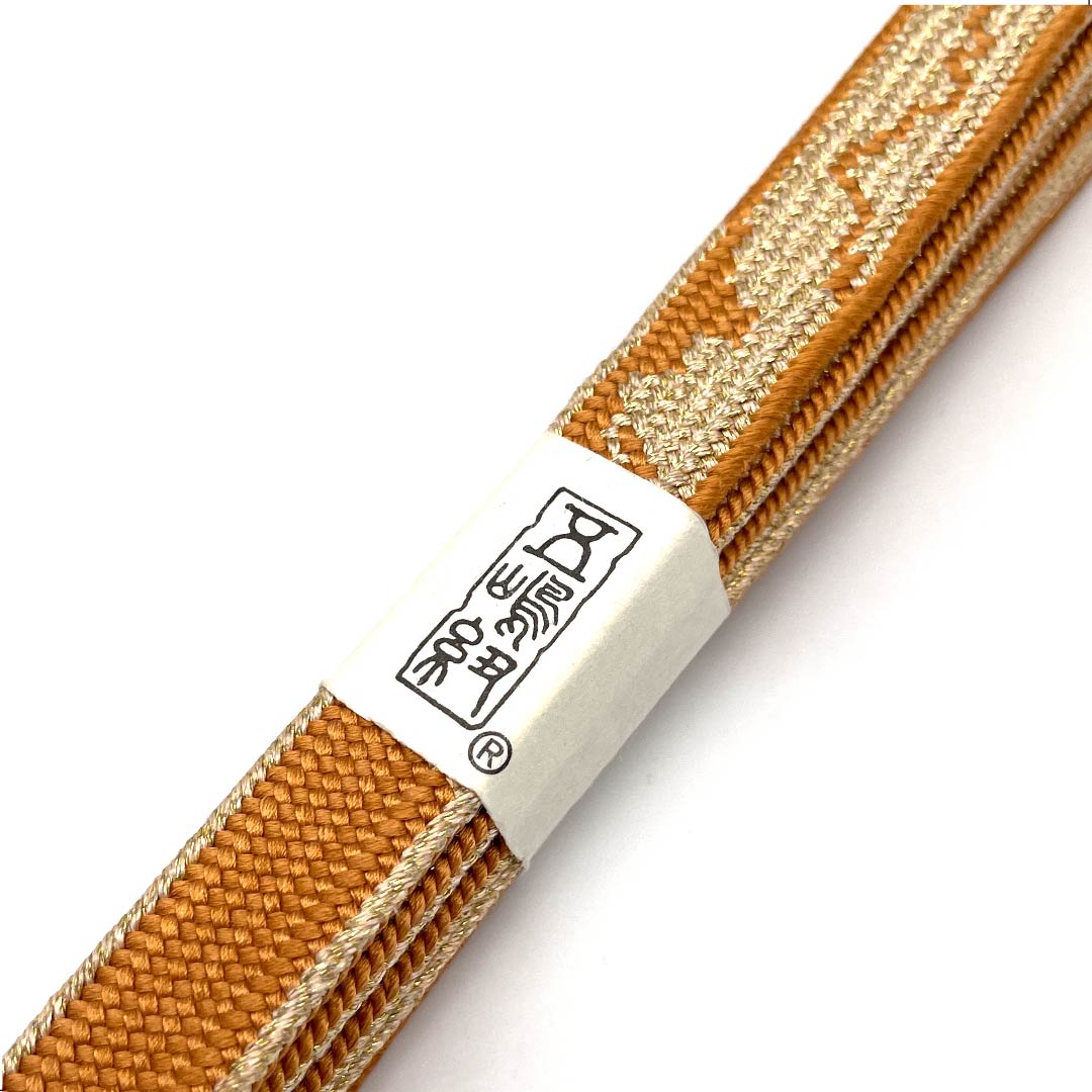 (新古品) 帯締め 正絹 四分紐 柿色(かきいろ) 五嶋紐 江戸組紐 金属糸使用 長さ約159cm 幅約1.7cm セミフォーマル Sランク 茶系 1135002742314