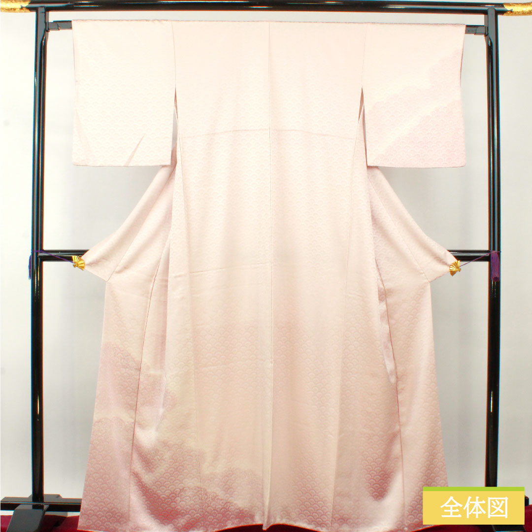 色無地 正絹 身丈164.5cm 裄丈63.5cm 桜色(さくらいろ) 扇 無地訪問着 袷 紋なし Aランク ピンク系 1114001393413