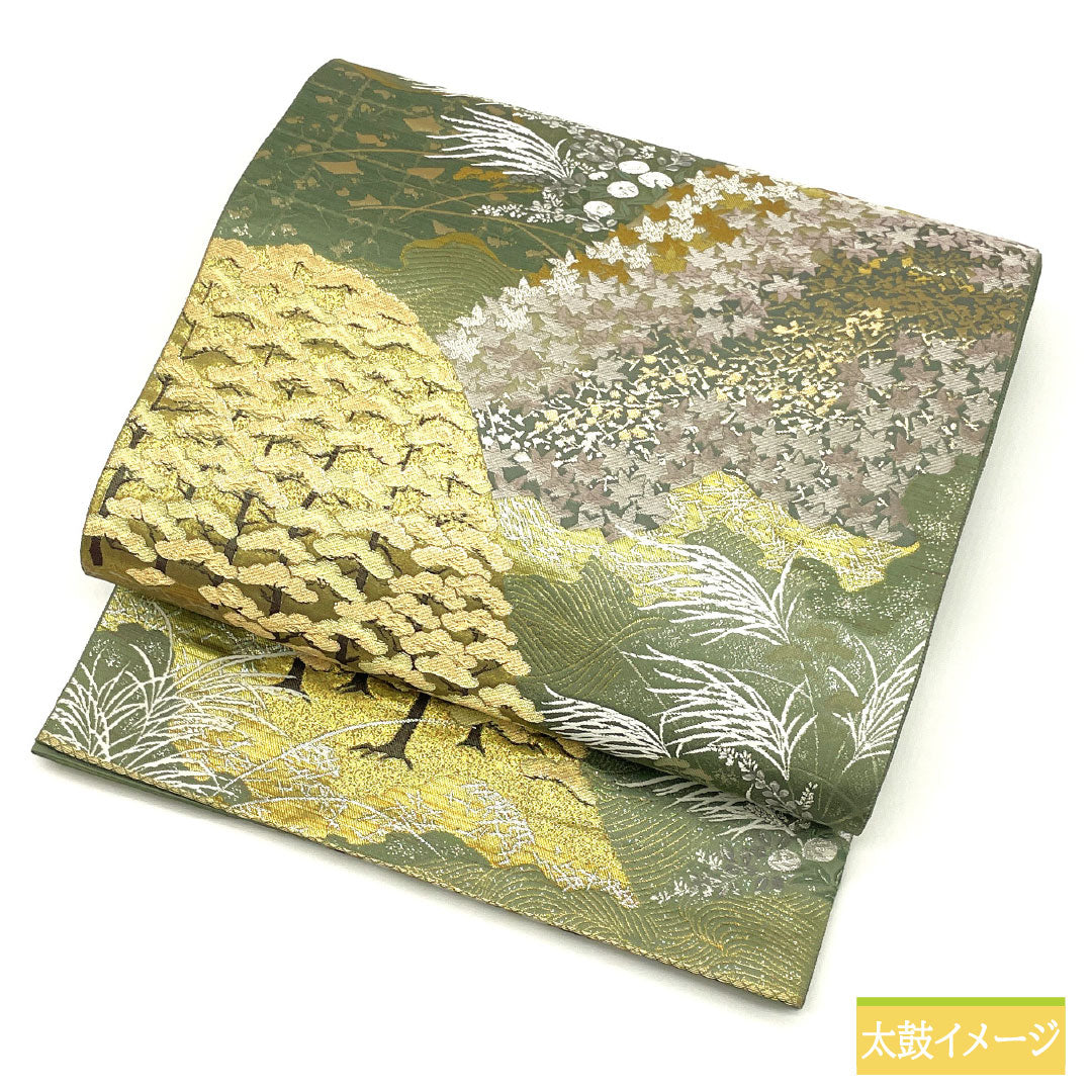 リサイクル着物】袋帯 正絹 Aランク 九百錦 西陣織 嵐山の四季 帯丈