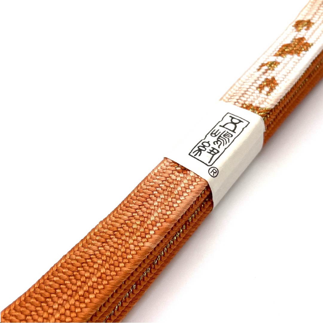 (新古品) 帯締め 正絹 四分紐 黄丹色(おうにいろ) 五嶋紐 江戸組紐 金属糸使用 長さ約159cm 幅約1.7cm セミフォーマル Sランク 橙系 1135002402326