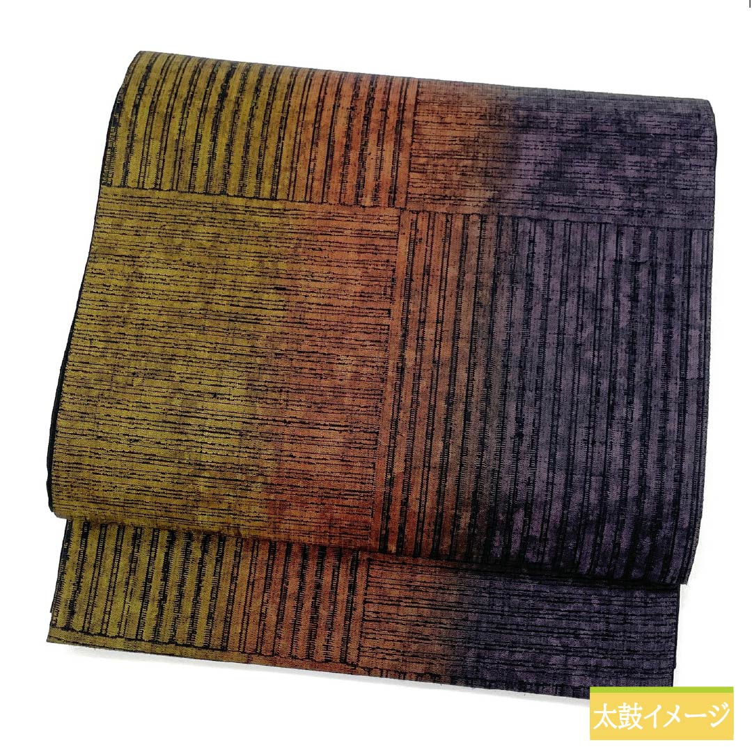 袋帯 正絹 市松 縞 帯丈448cm Sランク 六通 カジュアル グラデーション系 1123012392399