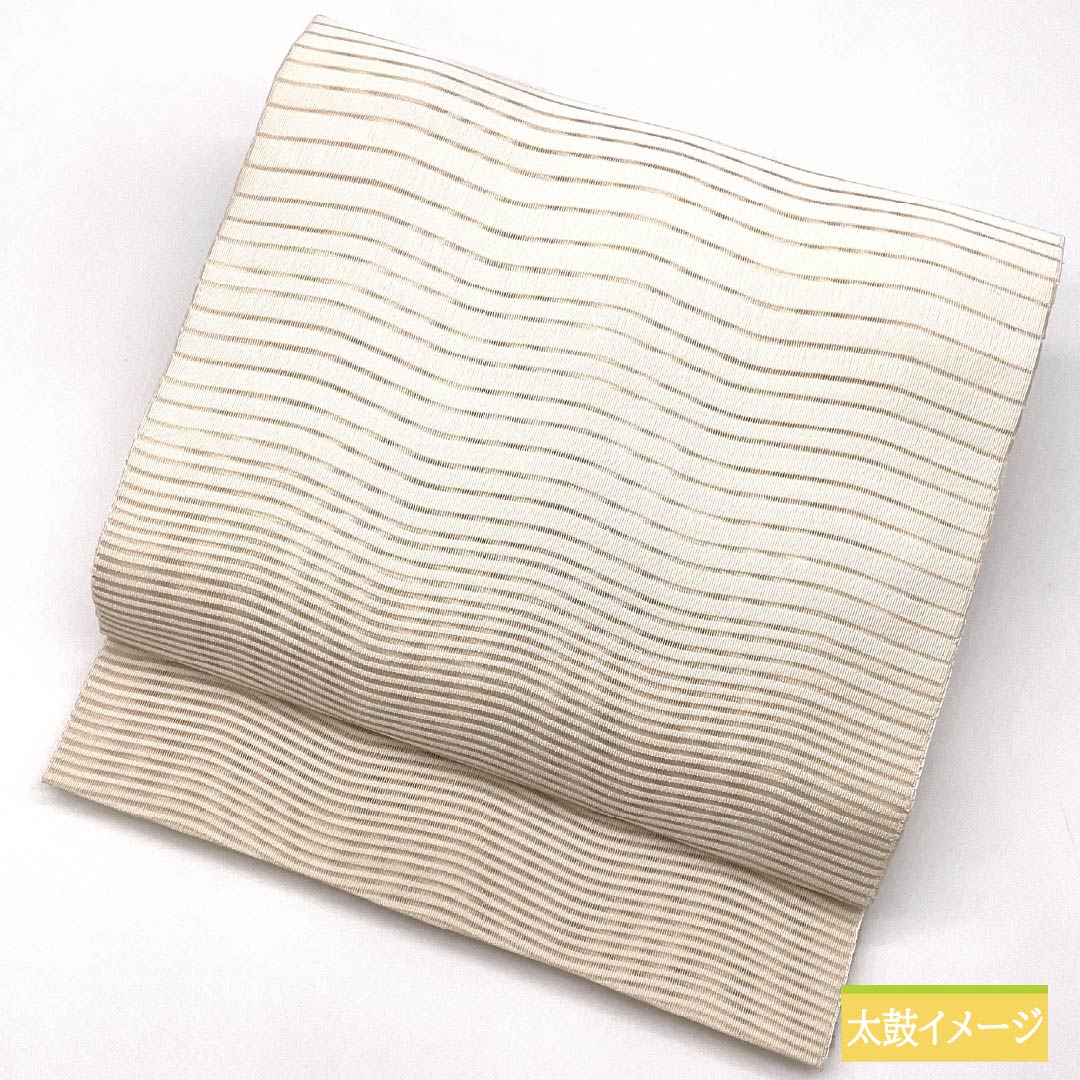 名古屋帯 生成り色(きなりいろ) 夏帯 波 帯丈366cm 正絹 Sランク ポイント柄 カジュアル クリーム系 1124008572315 松葉仕立て