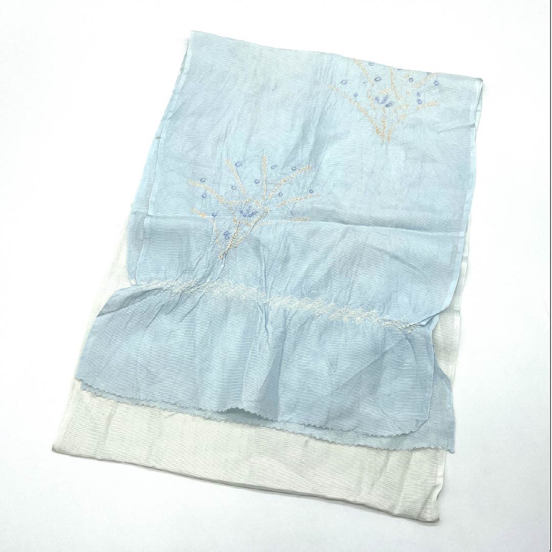 帯揚げ 正絹 セミフォーマル 藍白色(あいじろいろ) 絽 夏用 花柄 長さ約164cm 幅約29.5cm Sランク 水色系 1136000642924