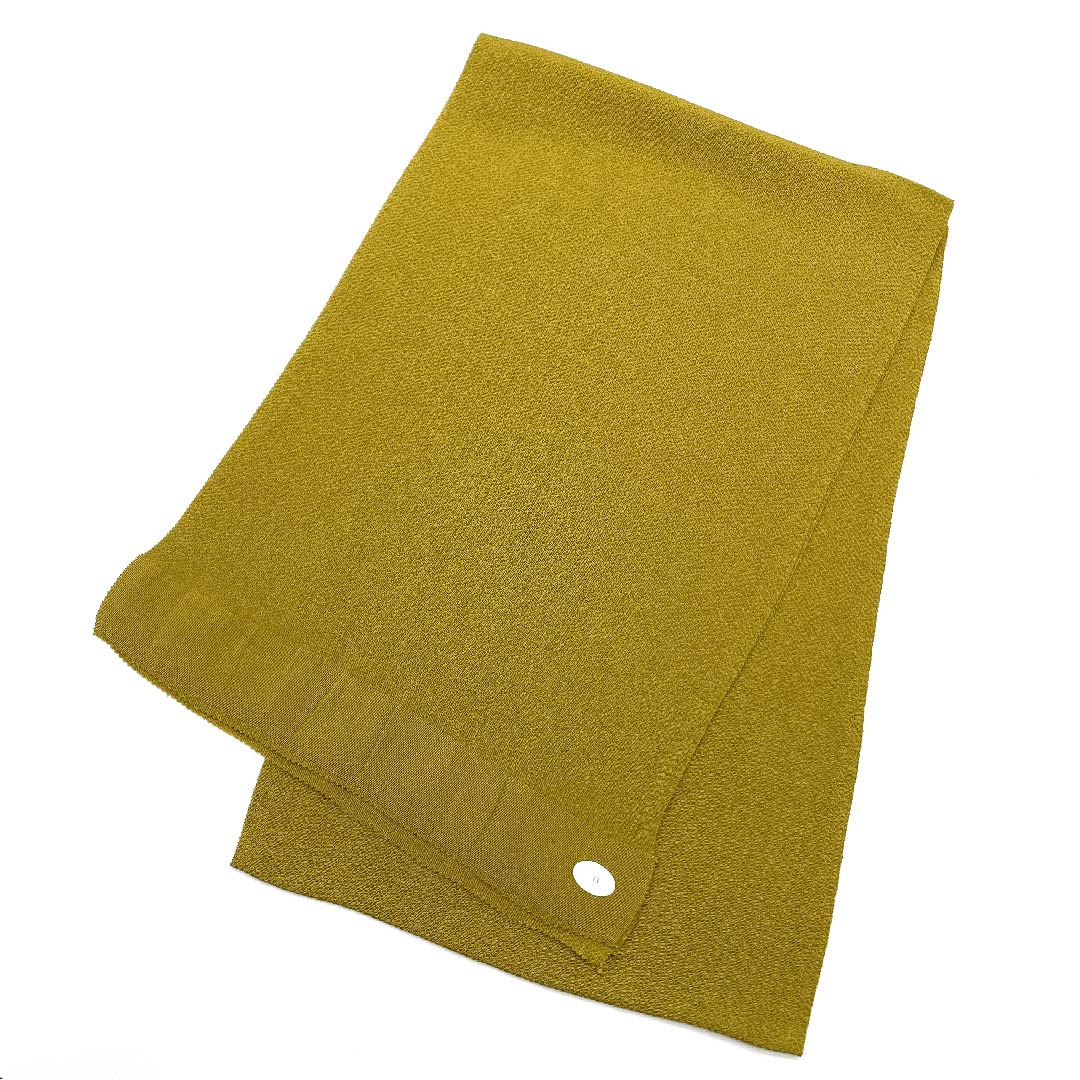 (New old stock) Formal obiage, pure silk, yellowish-brown crepe, plain, for furisode, length 164cm, width 27.5cm, S rank, yellow, 1136000062923