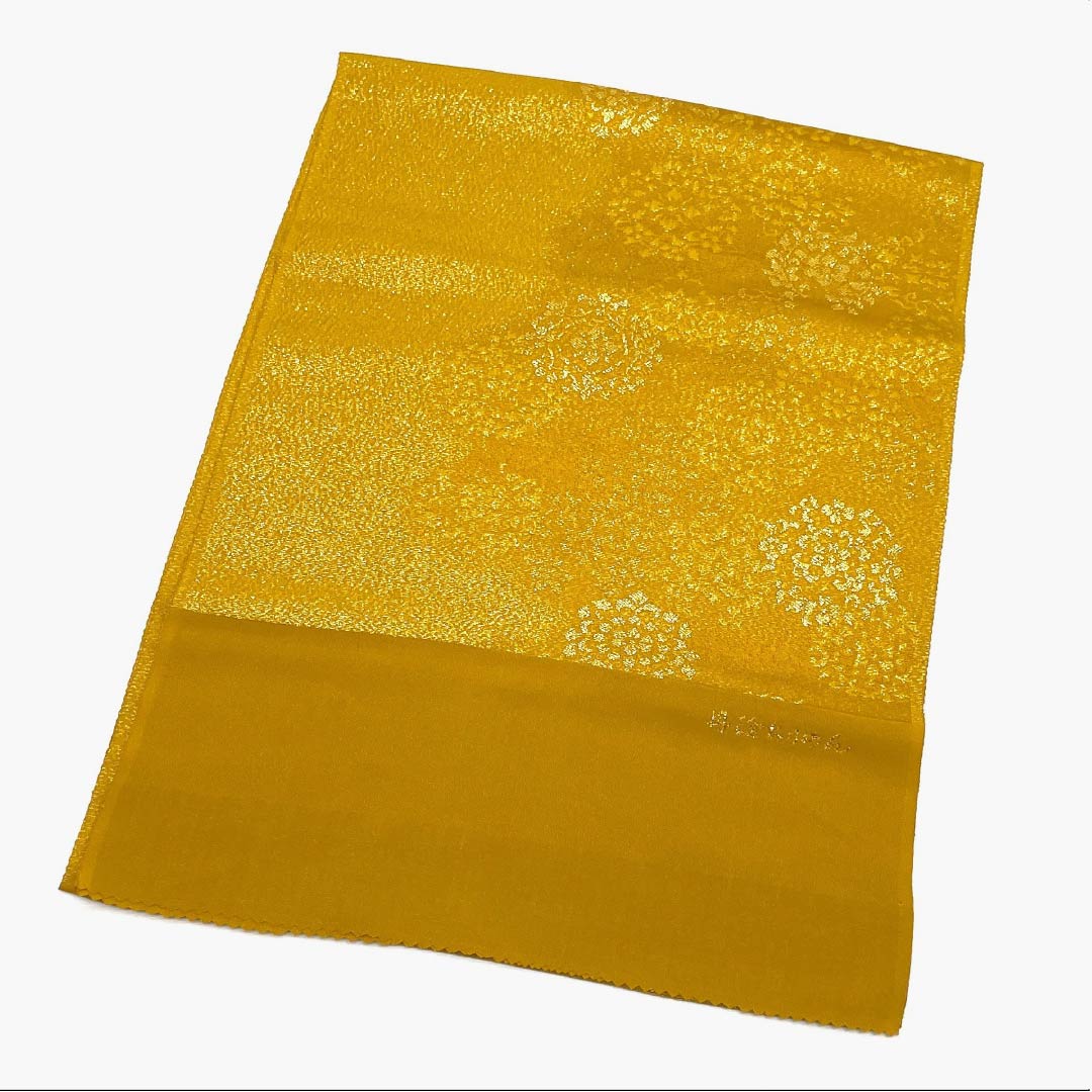 帯揚げ 正絹 Sランク セミフォーマル 黄金色(こがねいろ) 丹後ちりめん 抽象模様 金糸 長さ約176cm 幅約31cm 黄系 1136004552923